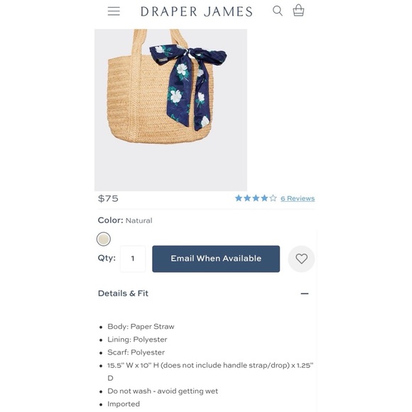 Draper James Everyday straw tote bag NWT